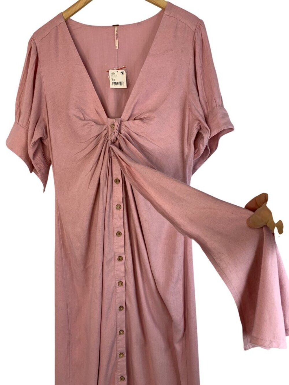 NWT Free People Mauve Free-est Midi Dress XL Tie Front Button Down - Picture 5 of 11